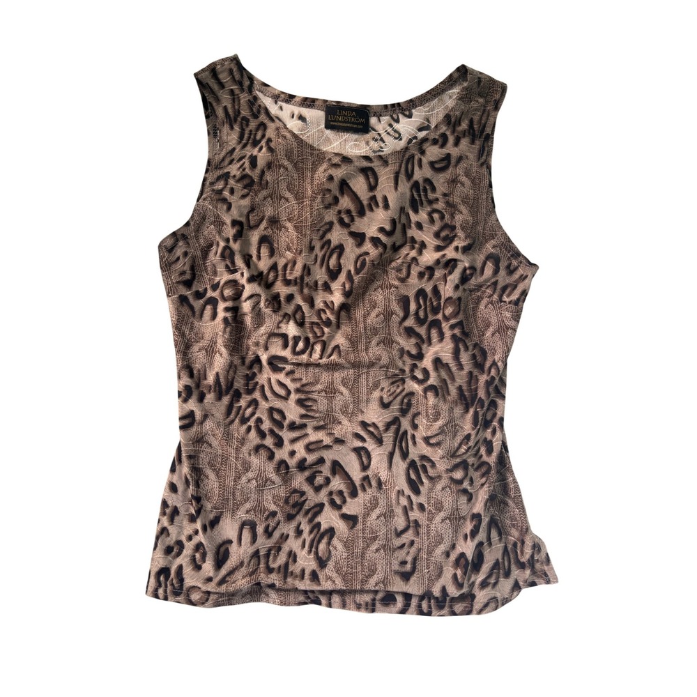 Y2K Linda Lundstrom Brown Leopard Animal Print‎ Sleeveless Tank Top Scoop Neck